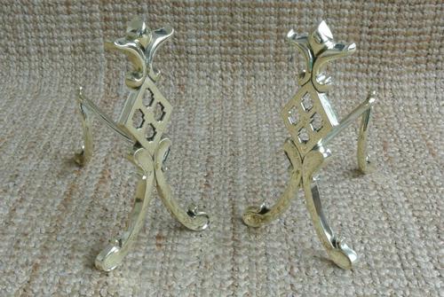 Pair of Edwardian Brass Fire-dogs Fire Irons Rest Andirons c.1905 (1 of 6)