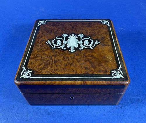 Victorian French Burr Cedar Jewellery Box with Inlay & Original Interior (1 of 13)