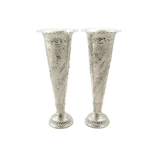 Pair of Antique Victorian Sterling Silver 6 1/2" Vases 1896 (1 of 9)