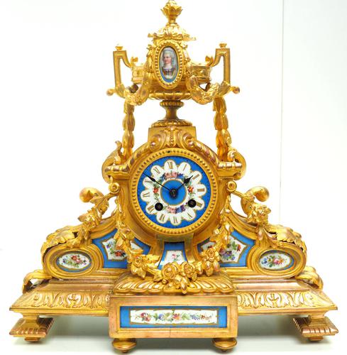 Stunning Quality French Mantel Clock Urn Top Blue Sevres Porcelain Mantle Clock. (1 of 12)