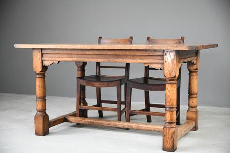 Country Antique Style Oak Refectory Kitchen  Dining Table (1 of 12)