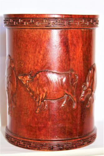 Superb & Finely Carved Chinese Hardwood Brush Pot (1 of 8)