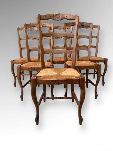 Vintage French Set of Six Rush Seat Oak Dining Chairs (1 of 16)