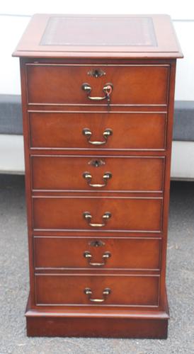 1960s Mahogany Tall Filing Cabinet with Red Leather Top (1 of 4)