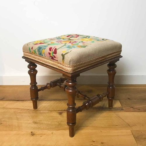 Victorian Mahogany Stool with Upholstered Needlework Seat (1 of 9)