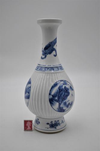 Chinese Blue & White Porcelain Ribbed Vase-19th Century (1 of 9)