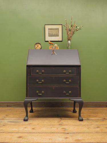 Vintage 1930s Black Writing Bureau Desk with Presentation Plaque, Lockable (1 of 22)