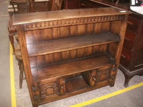 Solid Oak Open Bookcase with Lower Cupboards (1 of 4)