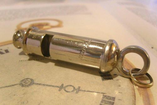 Vintage Pocket Watch Chain Fob 1940s Silver Chrome Railway Or Police Whistle Fob (1 of 7)