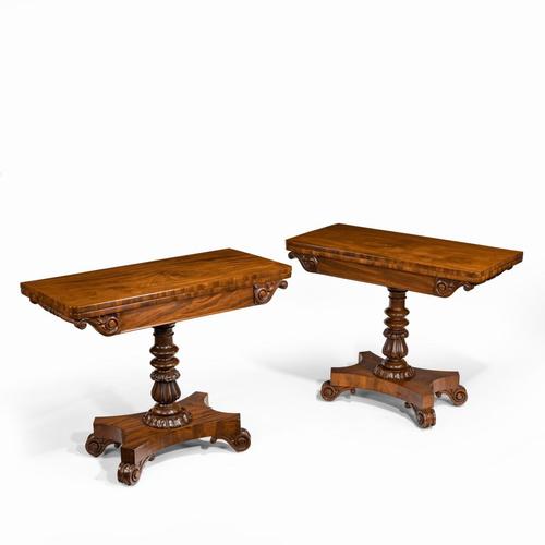 Companion Pair of William IV Flame Mahogany Card Tables (1 of 13)