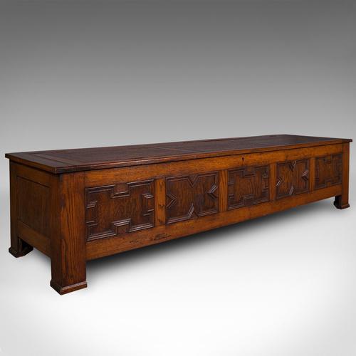 Large Antique Blanket Coffer, English, Oak, Chest, Window Seat, Edwardian, 1910 (1 of 12)