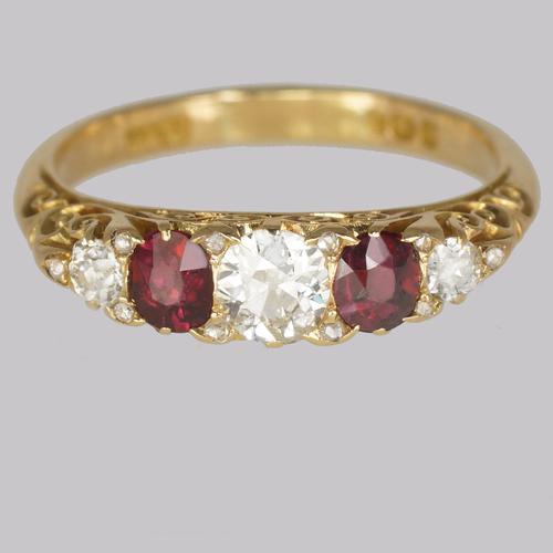 Victorian Diamond & Ruby Ring 18ct Gold Five Stone Antique Ring Hallmarked 1897 (1 of 11)