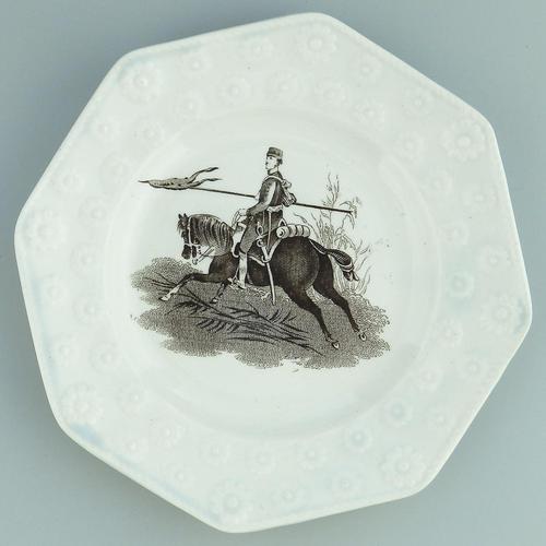 Military Interest - Staffordshire Pottery Daisy Military Nursery Plate 19th Century (1 of 3)