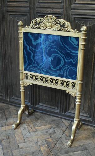 Giltwood firescreen with painted malachite panel (1 of 4) Giltwood firescreen with painted malachite panel (1 of 4)