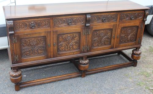 1940s Large Well Carved Oak Sideboard with Tudor Rose Motif (1 of 5)