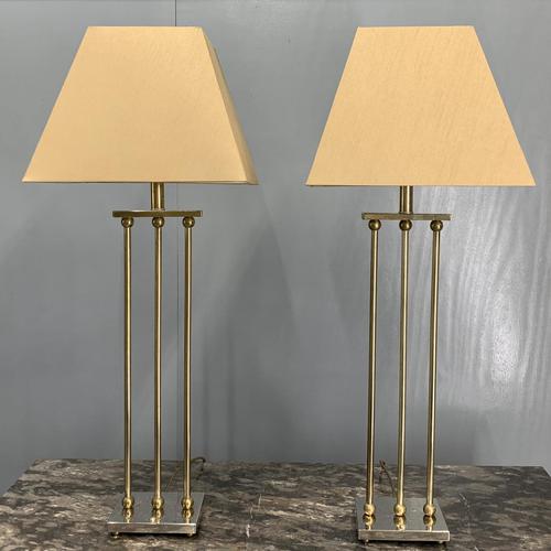 Pair of Chrome & Brass Rodded Table Lamps (1 of 9)