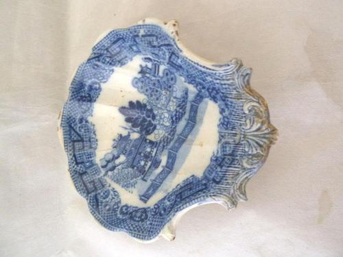 Fine Early 19th Century Pearlware Blue & White Pickle Dish- Impressed " W&B " (1 of 8)