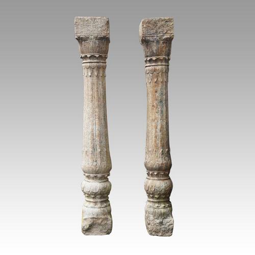 Pair of Antique Carved Sandstone Columns (1 of 4) Pair of Antique Carved Sandstone Columns (1 of 4)