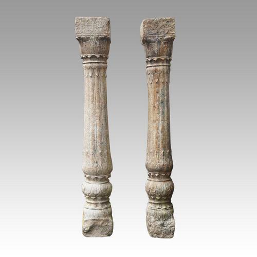 Pair of Antique Carved Sandstone Columns (1 of 4)