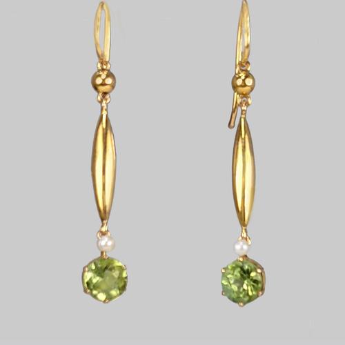 Art Nouveau Peridot & Pearl Dangle Earrings 9ct Gold Antique  1.4" Drop Earrings (1 of 5)