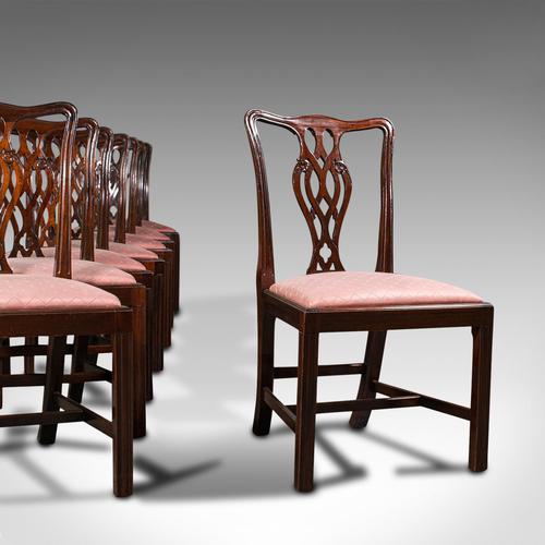 8 Antique Chippendale Revival Chairs, English, Mahogany, Dining Seat, Victorian (1 of 12)