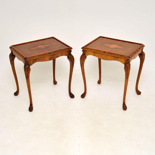 Pair of Antique Queen Anne Style Burr Walnut Side Tables (1 of 8)