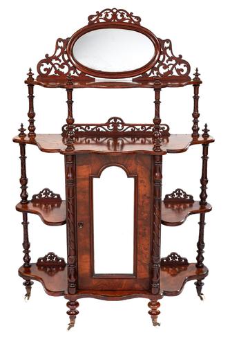 Victorian Walnut 4 Tier Whatnot with Centre Mirrored Cupboard (1 of 5)