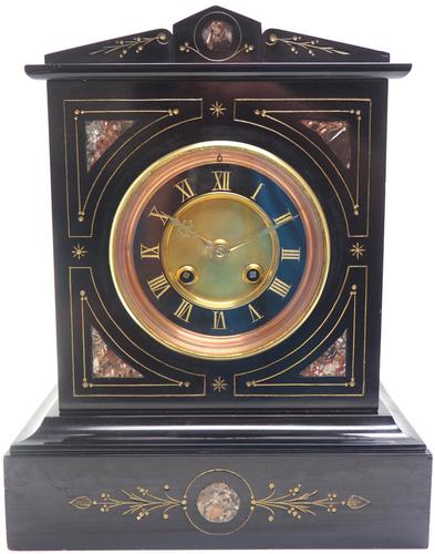 French Slate & Marble Mantel Clock 8 Day Striking Mantle Clock (1 of 8)