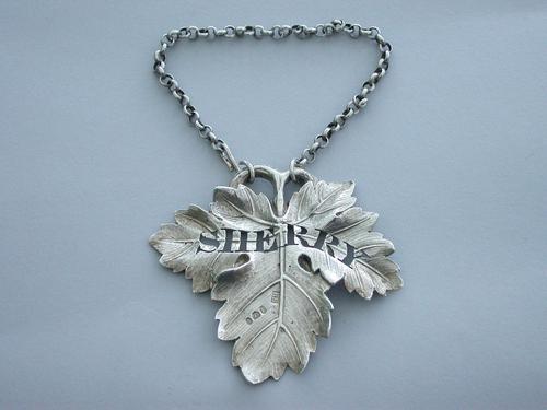 Large William IV Cast Silver Vine Leaf Wine Label 'Sherry' (1 of 10) Large William IV Cast Silver Vine Leaf Wine Label 'Sherry' (1 of 10)
