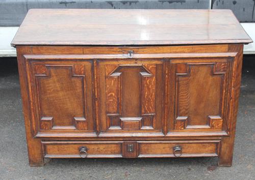 1850's Oak Coffer with Drawer at Base + Original Hinges (1 of 4)