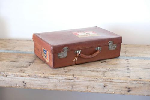 Large Vintage Brown Leather Suitcase (1 of 15)