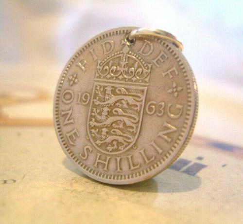 Vintage Pocket Watch Chain Fob 1963 Lucky Silver One Shilling Old 5d Coin Fob (1 of 7)