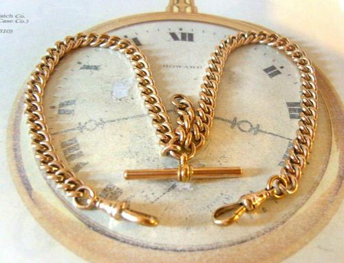 Victorian Pocket Watch Chain 1890s Large 10ct Rose Gold Filled Double Albert & T Bar (1 of 11)