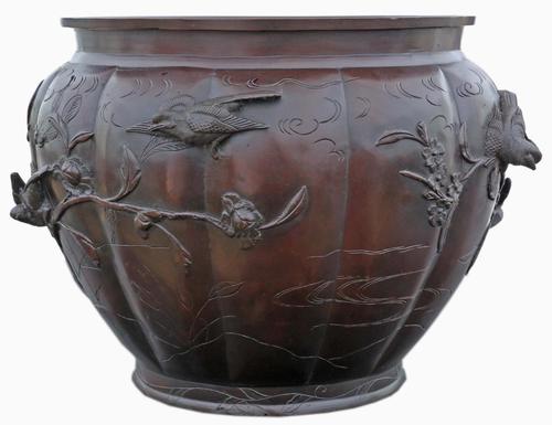 Antique Oriental Japanese Large Fine Quality Bronze Jardinière Planter Bowl Censor Meiji Period 19th Century (1 of 8)