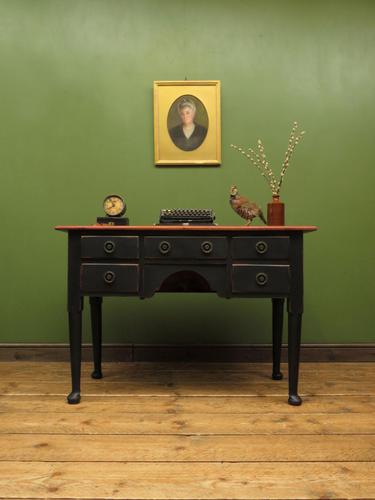 Antique Black Painted Writing Table Desk with Drawers, Gothic Shabby Chic (1 of 12)