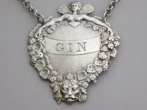 Victorian Silver Wine Label Gin "Lady Bountiful" by Joseph Angell, London, 1850 (1 of 8) Victorian Silver Wine Label Gin "Lady Bountiful" by Joseph Angell, London, 1850 (1 of 8)