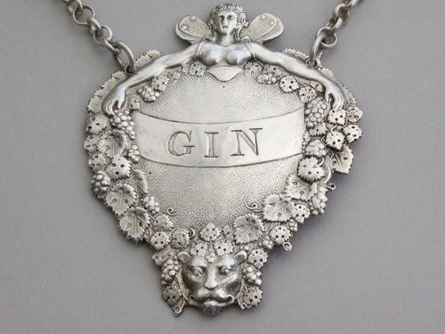 Victorian Silver Wine Label Gin "Lady Bountiful" by Joseph Angell, London, 1850 (1 of 8)