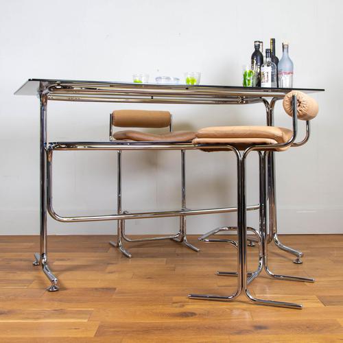 Rare Chrome & Smoked Glass Pieff Eleganza Breakfast Bar & 2 Stools (1 of 15) Rare Chrome & Smoked Glass Pieff Eleganza Breakfast Bar & 2 Stools (1 of 15)
