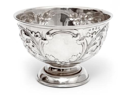 Edwardian Silver Rose Bowl Embossed with Flowers and Scrolls (1 of 5)