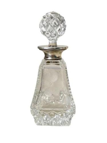 Cut Glass Perfume Scent Bottle Sterling Silver Collar London 1932 (1 of 8)