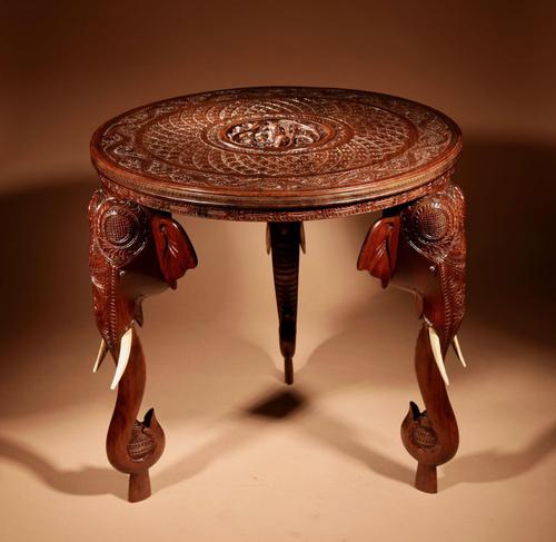 Anglo Indian Fine Carved Hardwood Round Side Elephant Table. 19th Century (1 of 12) Anglo Indian Fine Carved Hardwood Round Side Elephant Table. 19th Century (1 of 12)