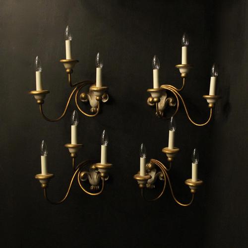 Italian Set of 4 Polychrome Gilded Wall Lights (1 of 10)