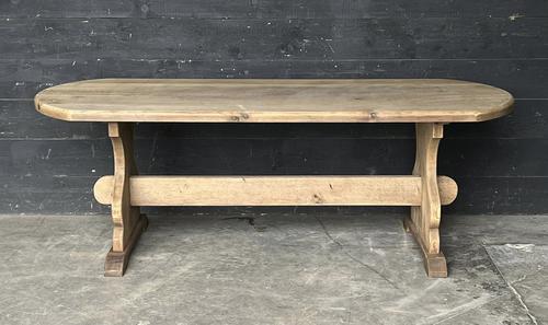 French Round End Bleached Oak Farmhouse Refectory Dining Table (1 of 15)