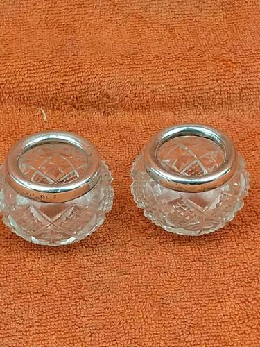 Antique Sterling Silver Cut Glass Salts Cellars 1906 Duncan & Scobbie  Birmingham (1 of 9)