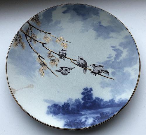 Pinder Bourne Birds in a Tree Display Plate c1880 (1 of 4) Pinder Bourne Birds in a Tree Display Plate c1880 (1 of 4)