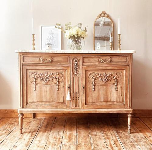 French Antique Oak Cupboard / Cabinet with Marble (1 of 10)