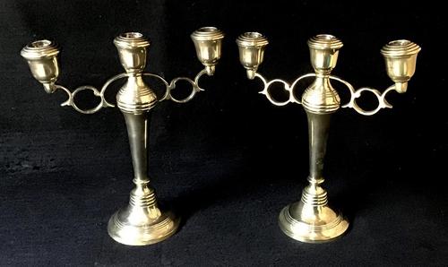 Pair of Arts & Crafts Style Brass Three Branch Candelabra (1 of 4) Pair of Arts & Crafts Style Brass Three Branch Candelabra (1 of 4)