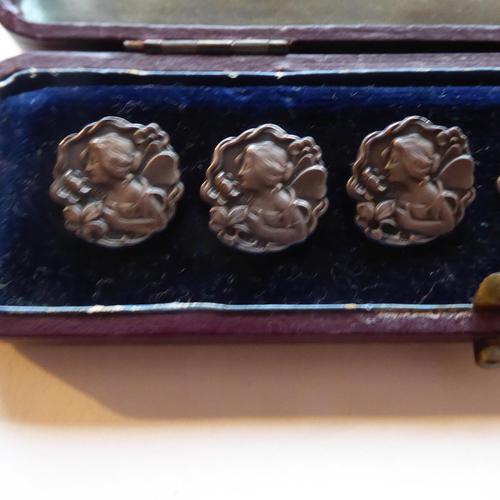 Set of 6 .925 Silver Art Nouveau Buttons in Case (1 of 6) Set of 6 .925 Silver Art Nouveau Buttons in Case (1 of 6)