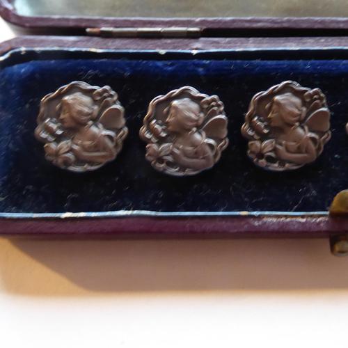 Set of 6 .925 Silver Art Nouveau Buttons in Case (1 of 6)