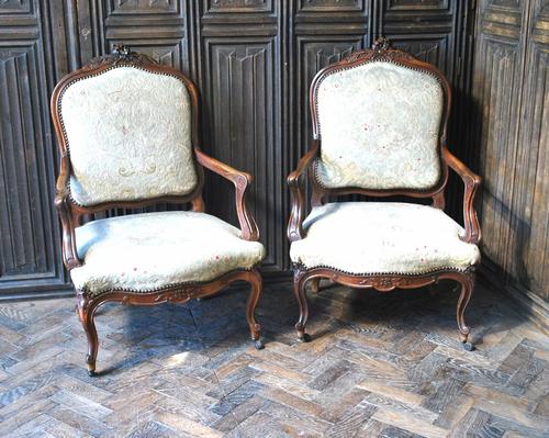 Pair of Antique French Walnut Armchairs / Fauteuils (1 of 8) Pair of Antique French Walnut Armchairs / Fauteuils (1 of 8)